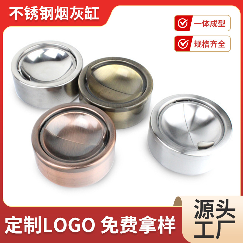 Cenicero portátil redondo de acero inoxidable con tapa creativo para bar hogar y oficina