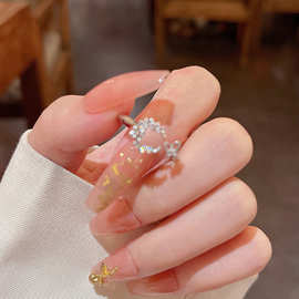 超仙气质蝴蝶结花朵戒指女开口可调节网红同款满钻食指戒指环批发