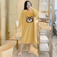 2022冬季珊瑚绒睡衣女加厚中长款法兰绒保暖睡裙学生可外穿卡通熊