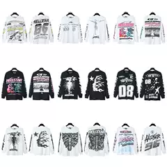 American Streetwear High Version H Hellstar High Street Pure Cotton Loose Fit Unisex Casual Long Sleeve T-Shirt Long Tee