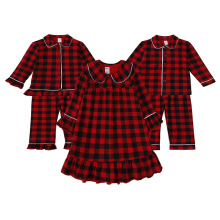 儿童睡衣套装圣诞节秋冬男童女童红黑格子婴幼童长袖家居服两件套