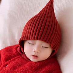 婴儿帽子韩版秋冬季毛线帽纯色洋气百搭尖顶针织帽宝宝加厚针织帽
