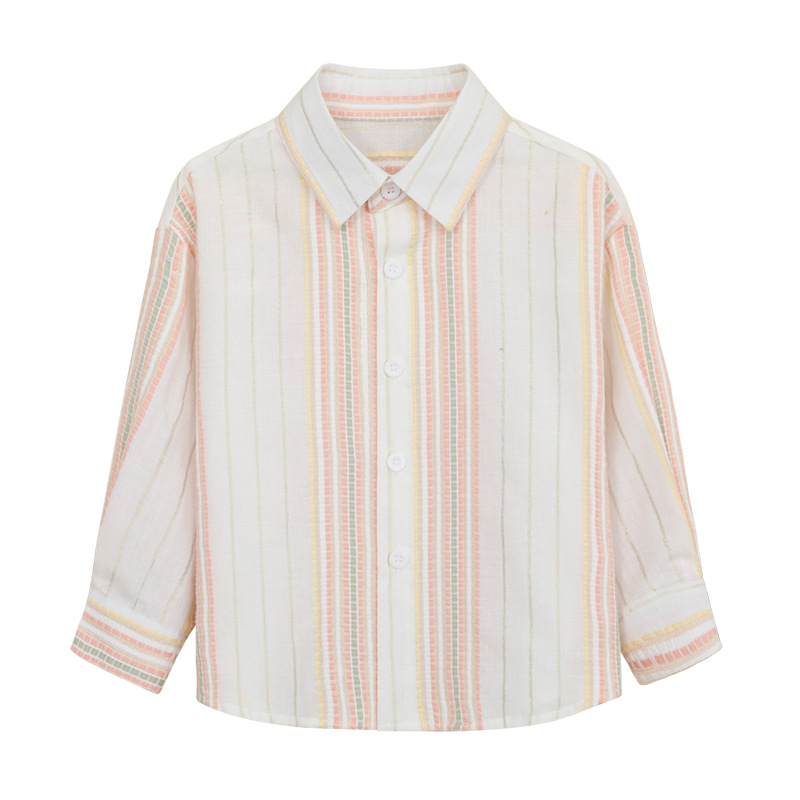 Camisa para niños Estilo coreano ropa para niños Estilo británico algodón rojo y azul rayas camisa de manga larga niños y niñas camisa plisada uniforme escolar verano