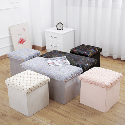 長方形絨布收納凳折疊儲物凳可坐成人沙發凳換鞋凳家用燙金絨布凳