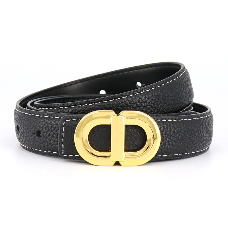 New Popular Double D Lychee Pattern Women's Belt Suit Jeans Smooth Buckle Casual Versatile Women's Belt Selection_voghion.com