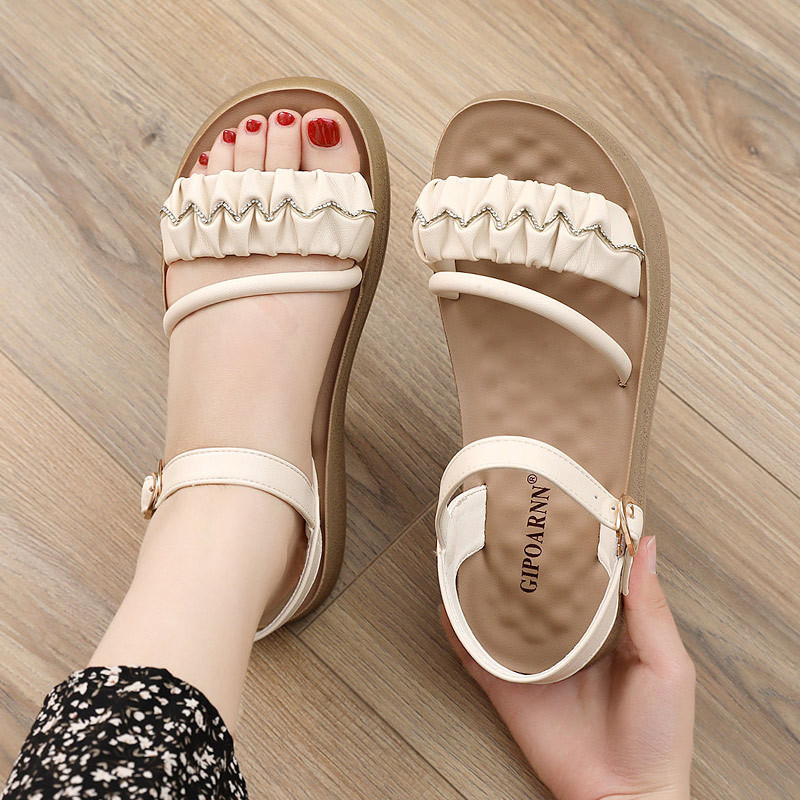 Sandalias de Mamá Cómodas para el Verano 2025, Nuevas Sandalias Modernas para Mujer de Mediana Edad, Antideslizantes, de Suela Blanda, Zapatos Planos de Tacón Medio para Mujer.