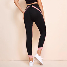 跨境撞色拼接时尚长裤收腹提臀瑜伽服健身运动紧身打底裤YJ25-126