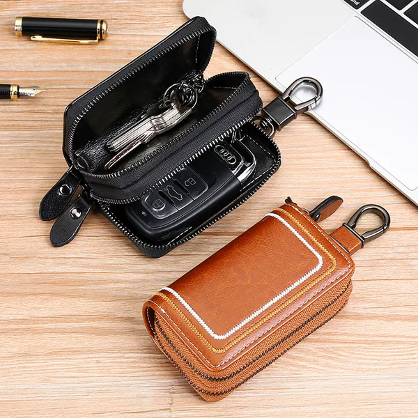 2021 multi-functional leather zipper car key bag men's and women's key bag fashion waist hanging car key bag