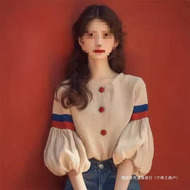 2025新款多巴胺甜辣妹七分袖衬衫女设计感小众夏季新款别致修身ch