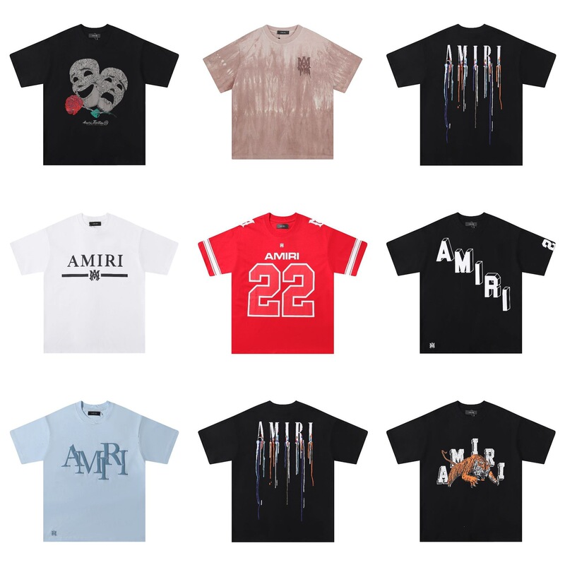 Cross-Border Trendy Brand Amiri Spring and Summer New Graffiti Letter Classic Logo Loose-Fitting Unisex Short-Sleeve T-Shirt Wholesale in Stock