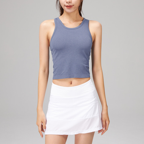 Lulu Sports Yoga Top E*b Base Layer Seamless Backless Workout Bra with Anti-Slip Tight Ribbed Short Underwear