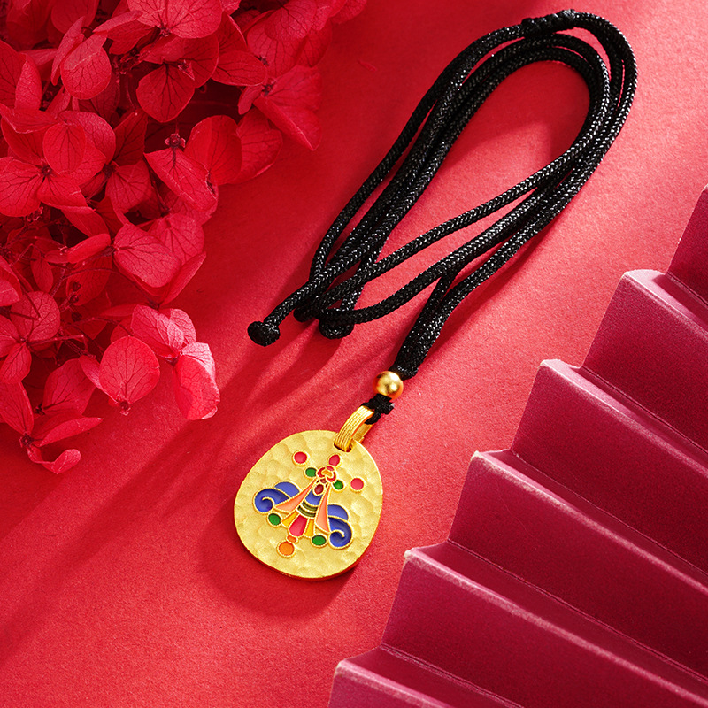 Nuevos productos de oro de Vietnam goteo de aceite pintado collar de Buda mujer cuerda negra universal estilo chino joyas retro al por mayor fuente image 3