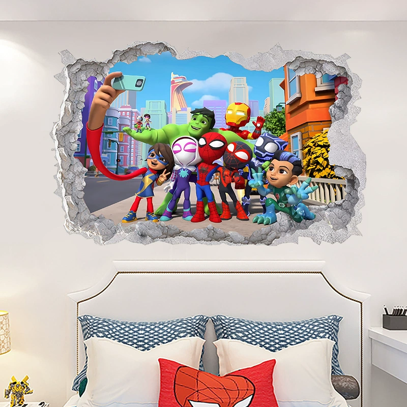 Трансграничный Marvel Человек-паук Фантастические друзья Мстители Детская комната Мультфильм Декоративные настенные наклейки