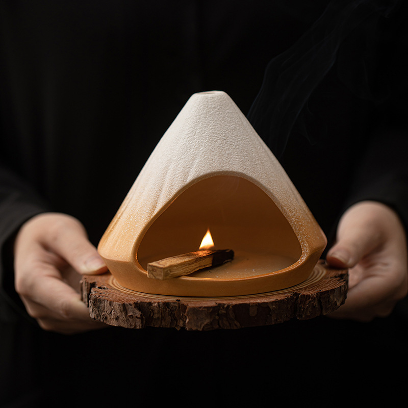 富士山窑变熏香壁炉 雪松鼠尾草香薰炉圣木净化香炉家用氛围摆件|undefined
