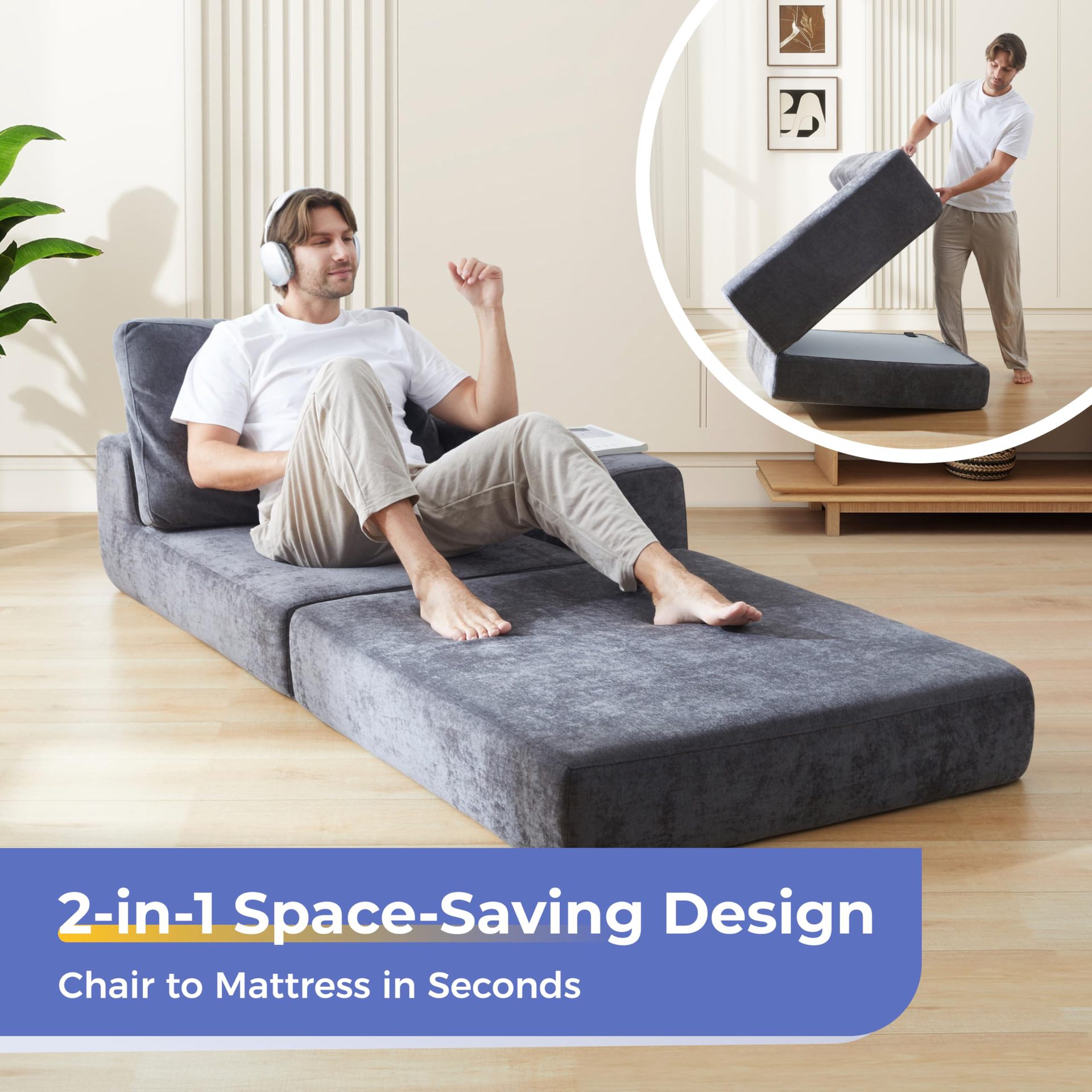 Amazon sofá cama plegable para dormir se puede acostar en la sala de estar sofá individual 32D sofá de piso de esponja de compresión