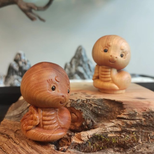 Carved Yaogui Wood Animal Zodiac Beauty Snake Handle Piece Small Ornament Craftwork Whetstone Wholesale
