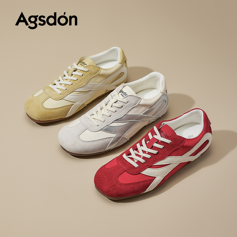 Zapatillas de entrenamiento alemanas rojas Augschden para mujer, nuevas zapatillas casuales planas estilo retro Ballet Forrest Gump para otoño 2025