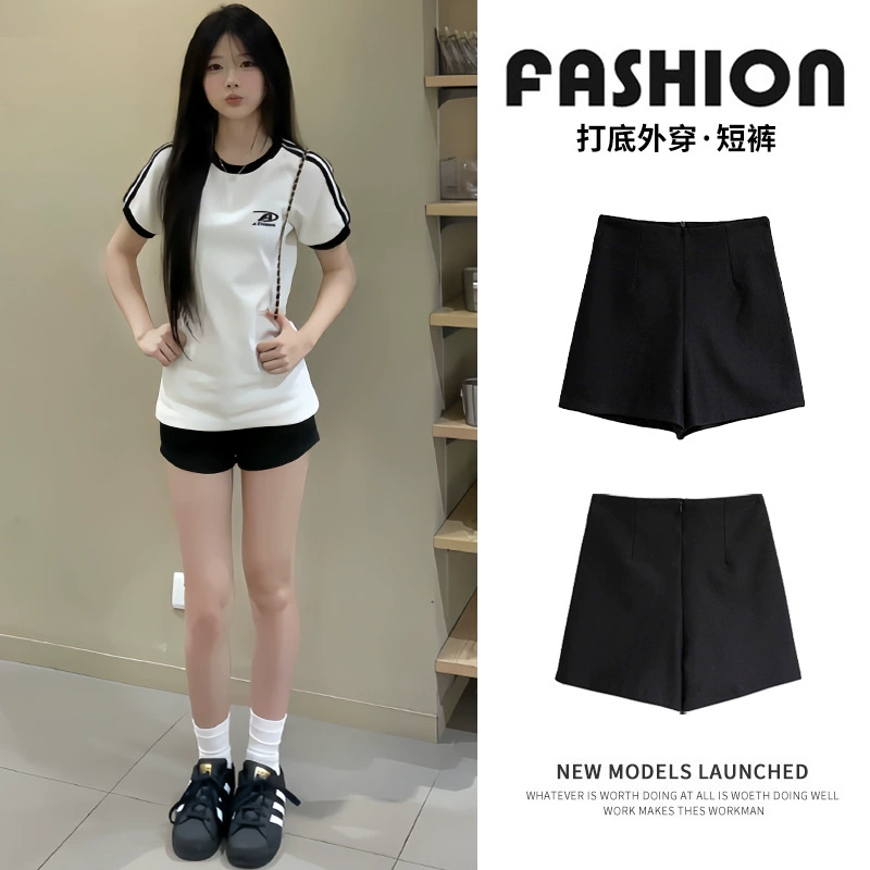 Черные ультракороткие шорты для женщин, лето 2025, новинка трапециевидной формы с высокой талией, утягивающая спортивная верхняя одежда, базовые обтягивающие шорты для горячих девушек