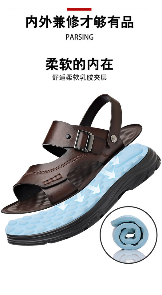 Dép sandal nam quai ngang đế bằng mềm nhẹ thoáng khí kiểu hai cách mang — Màu nâu, màu đen chi tiết 15
