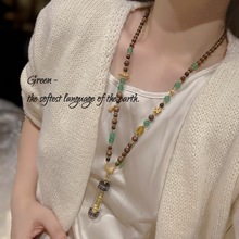 复古国风泰国佛牌檀香正阳绿拼色时尚百搭项链毛衣链文艺油彩色女