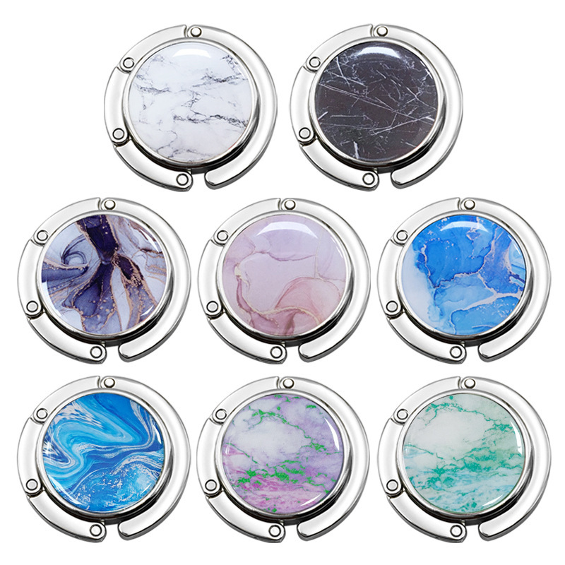 Round Folding Bag Hook Glue Dropping Marble Hook Creative Bag Hanger Portable Halloween Bag Hook