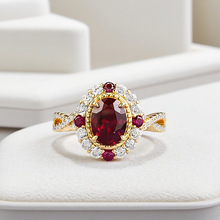 洛熙寺珠宝 新品S925银6*8mm仿鸽血红椭圆戒指宫廷中古风一件代发