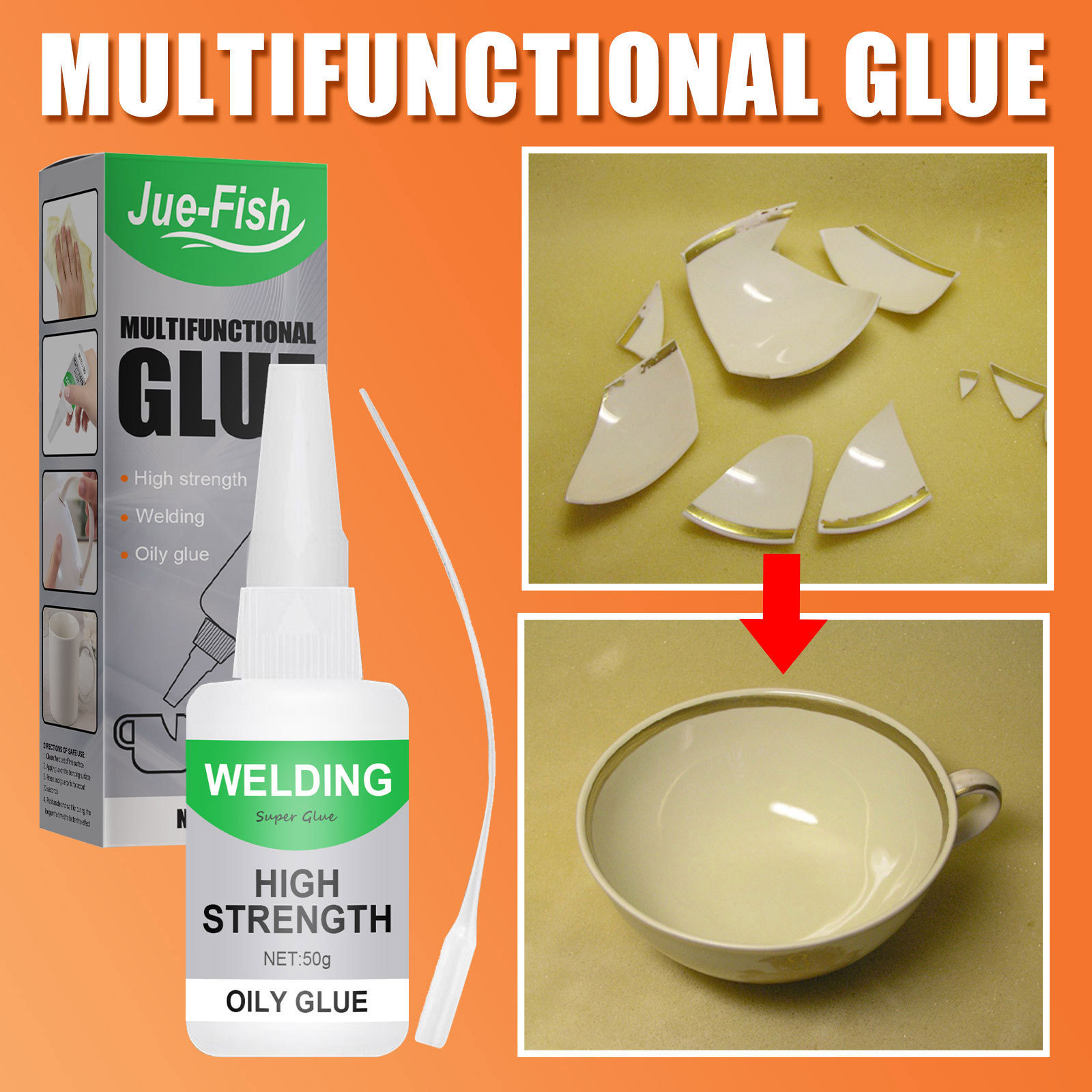 Jue Fish Multi-Purpose Glue, Special Quick-Drying Glue for Glass and Wood, Enhanced Clarity, Waterproof, Fast-Adhesive Universal Glue