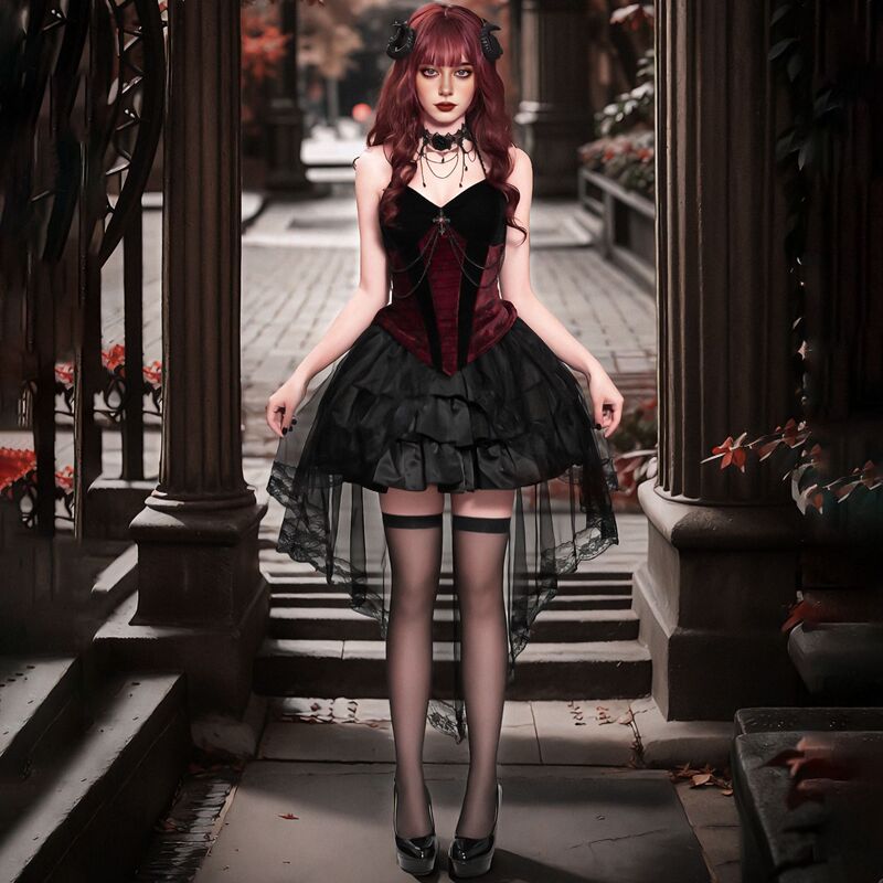 Halloween Palace Duchess Dark Gothic Cos Costume Cosplay Vampire Demon Witch Lace Skirt Halloween Palace Duchess Dark Gothic Cos Costume Cosplay Vampire Demon Witch Lace Skirt