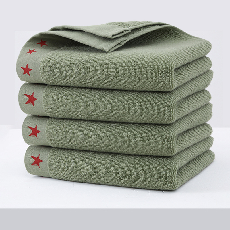Pure Cotton Military Training Towel, Army Green Five-Pointed Star Training Towel, Student Face Towel, Fire Drill, Labor Protection Team