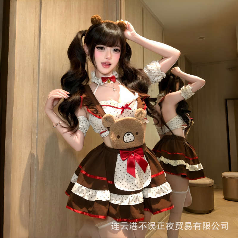 Sugar Island Apparel Original Sexy Lingerie Cute Polka Dot Bear Uniform Pure Desire Sexy QQNY Temptation Maid Outfit