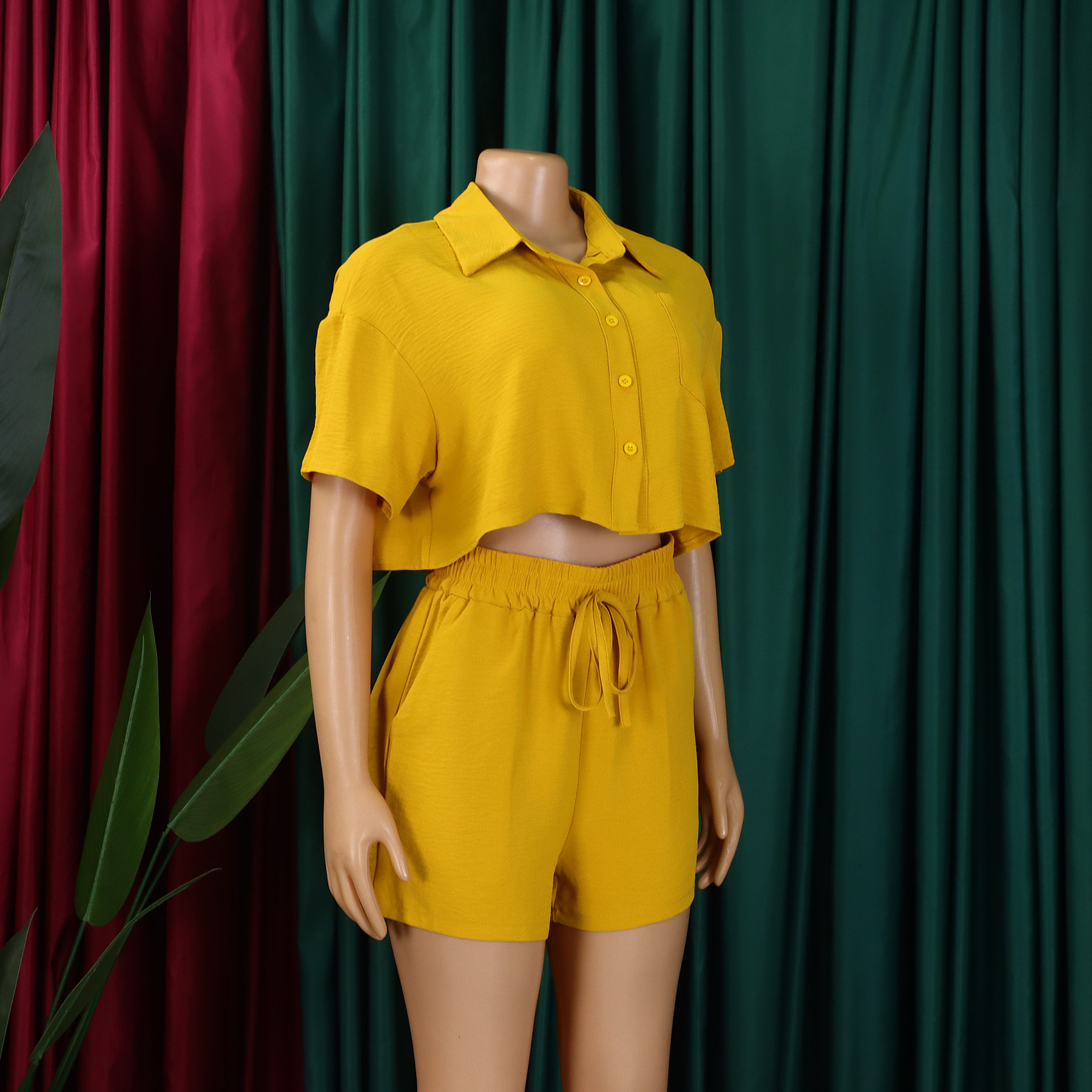 Women's Clothing summer new casual lapel short sleeved shirt shorts fashionable suit_mkmklike.com