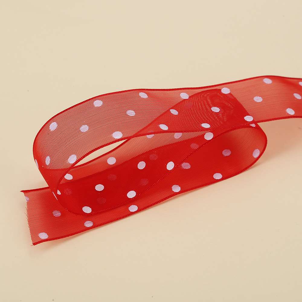 2,5 cm Polka Dot hilo transparente impresión cinta flores floral caja de regalo embalaje con puntos organza fábrica al por mayor