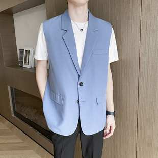 Spring and Autumn Suit Vest Men's Korean Style Fashionable Loose Casual Waistcoat ins Hong Kong Style Suit Sleeveless Jacket