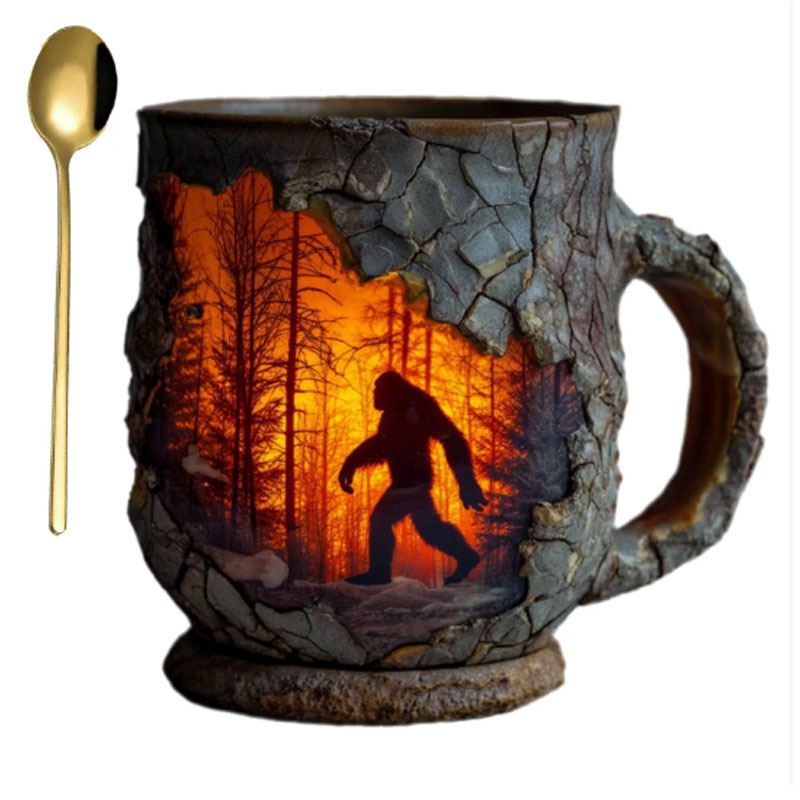 跨境新品  Bigfoot Forest Fire Mug 大脚怪森林火焰马克杯|undefined