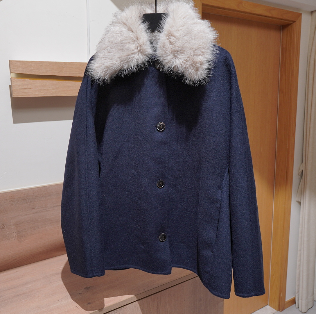 原7522/241欧美时尚女装人造皮草毛毛领宽松版羊毛呢外套短大衣