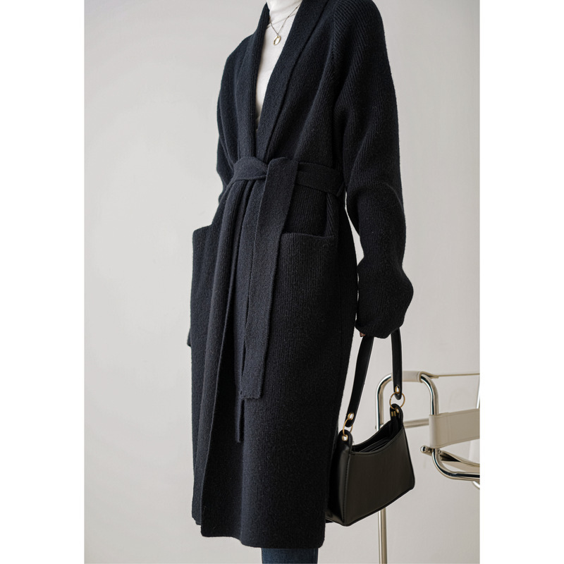 [Manufacturer's Real Shot] Thickened Bathrobe Belt, Loose and Elegant, Large Sweater Knitted Cardigan, Mid-Length Outwear for Women