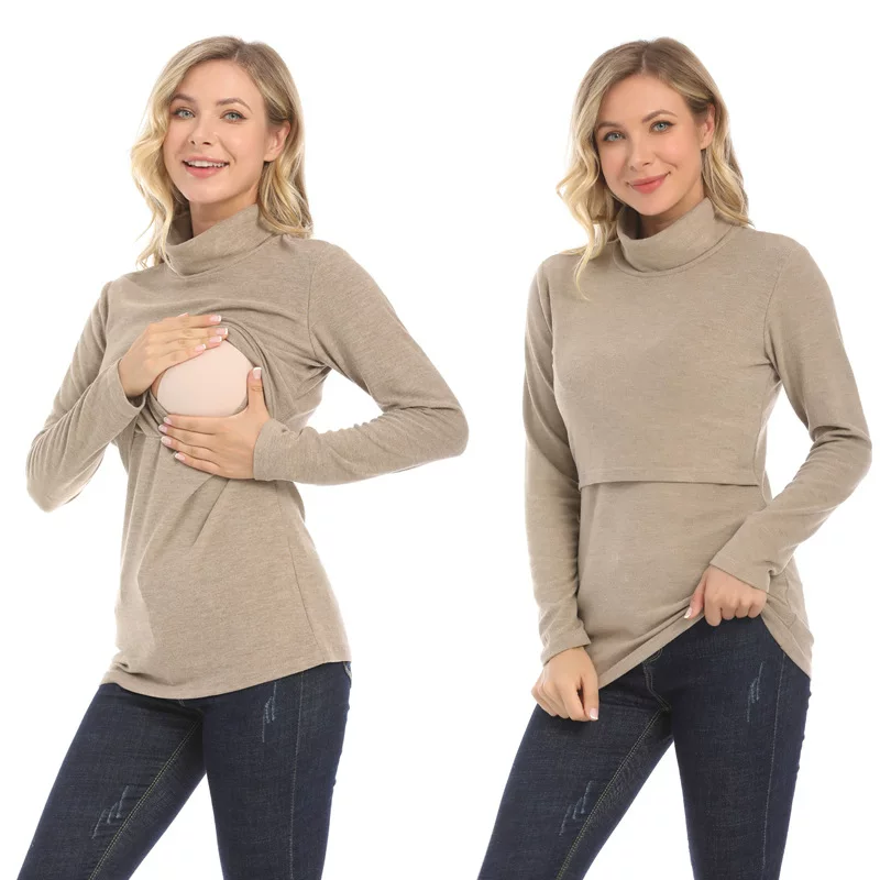 2025 winter pregnant women winter base shirt warm turtlenecks on the 2025 trendy mother breastfeeding jacket stretch slim pregnant women top