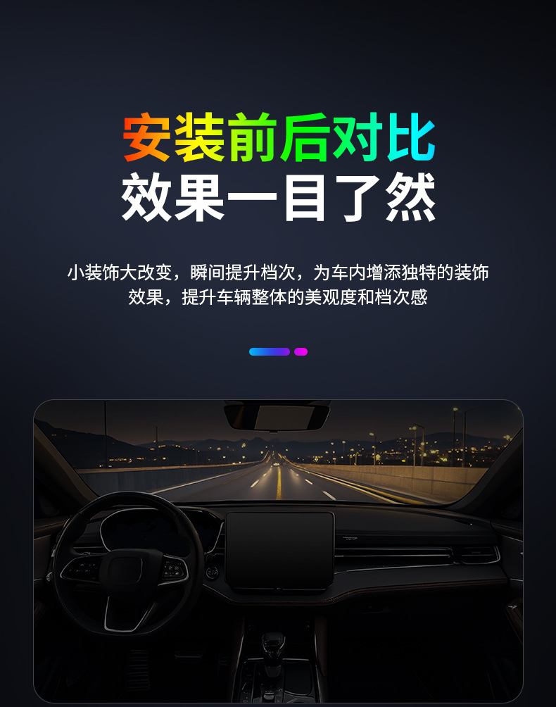 Cross-Border Popular Car Led Dashboard Silicone Ambient Light, Central Control Colorful Decorative Light, USB Front Windshield Light, No-Disassembly Required