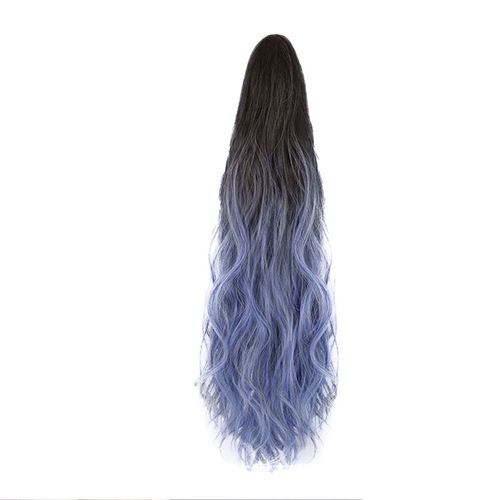 Fake hair ponytail with small claw clips, ombre gradient water-wave highlights, high-quality heat-resistant synthetic long curly hair for women's ponytails