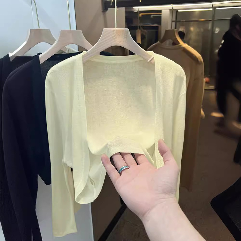 High-end Short Ice Silk Sunscreen Cardigan Women's Summer Thin French-style Small Waistle Skirt with Sling for Outer Tulle Jacket