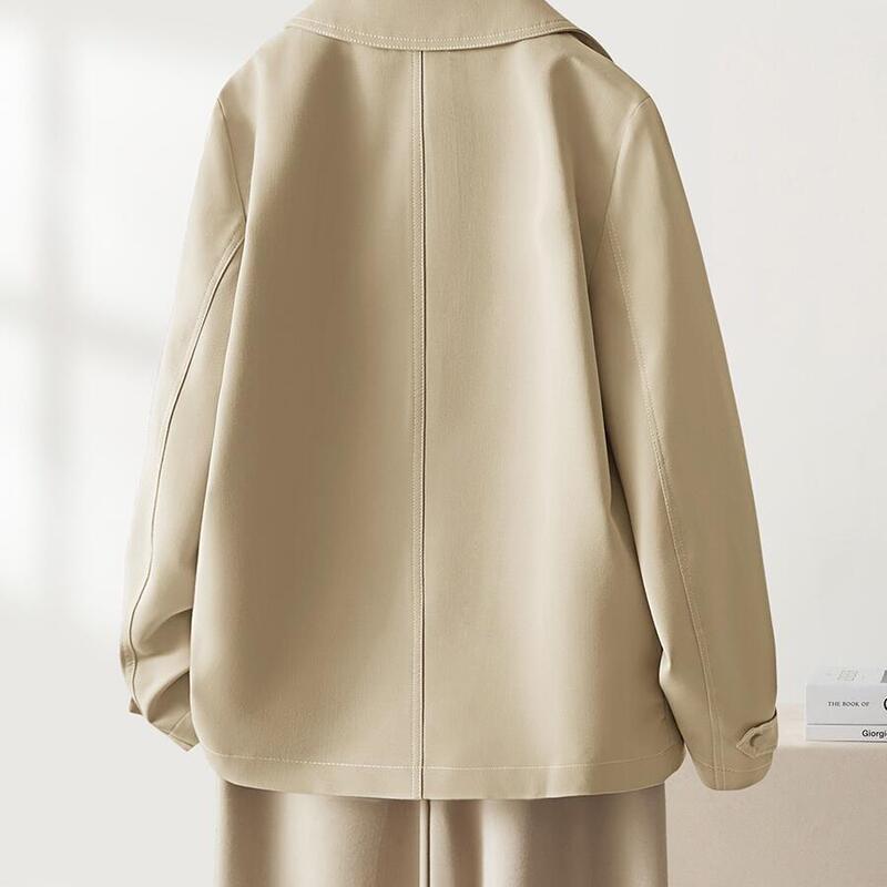 khaki Short Coat Women's 2024 Autumn New Loose Casual Small Thin Coat Other Cotton Figure