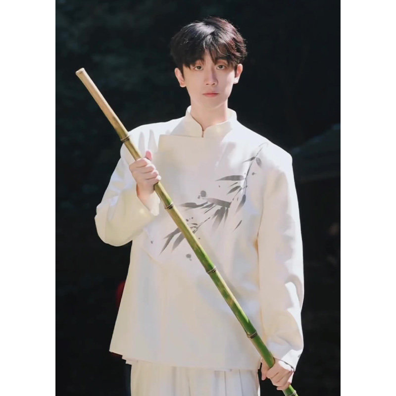 새로운 중국 스타일 남성 흰색 어깨 패드 정장 남성 틈새 디자인 고급 정장 중국 스타일 약혼 남성 재킷