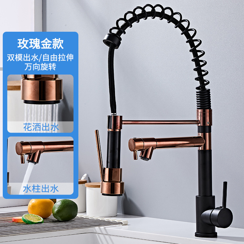 Grifos de extracción de cocina caliente y frío de doble control primavera grifo caliente y frío fregadero de acero inoxidable agujero único fabricante al por mayor transfronterizo