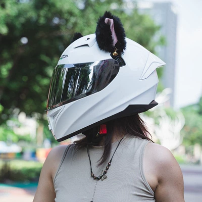 Motosiklet kaskı (dəbilqə) – Ear Safety Helmets - high-grade-porcelain-white-silver-plated-lenses-black-ears-m