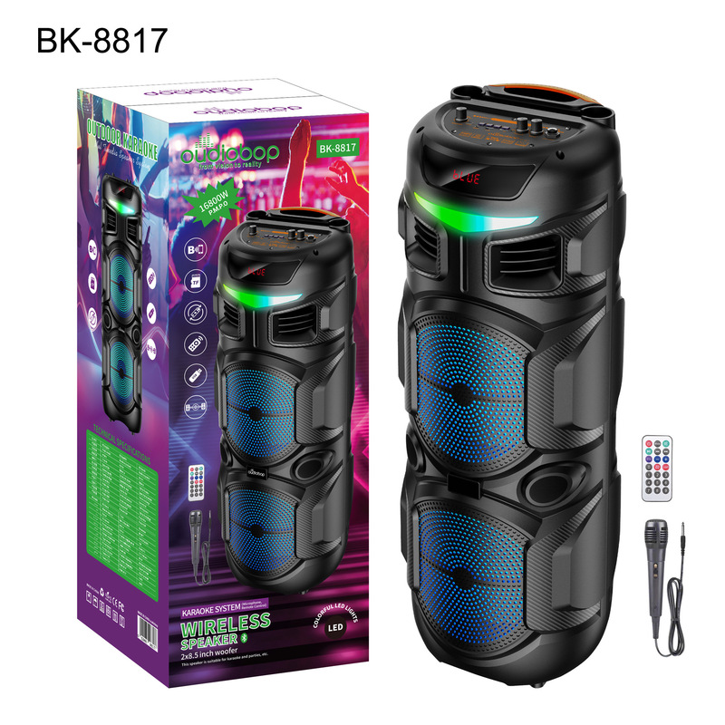 Popular foreign trade product: Dual 8inch Bluetooth speaker with powerful bass, karaoke party sound system, wireless microphone, and card slot Popular foreign trade product: Dual 8inch Bluetooth speaker with powerful bass, karaoke party sound system, wireless microphone, and card slot