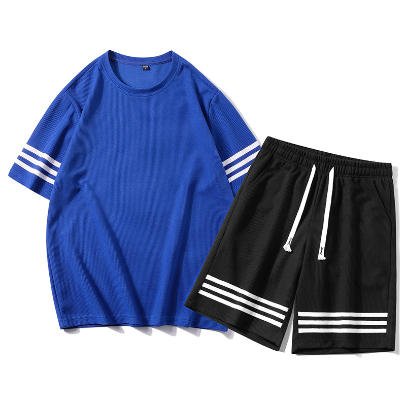 Verano 2022 traje casual de los hombres waffle live deportes casuales sueltos pantalones cortos de verano traje de entrega de una sola pieza