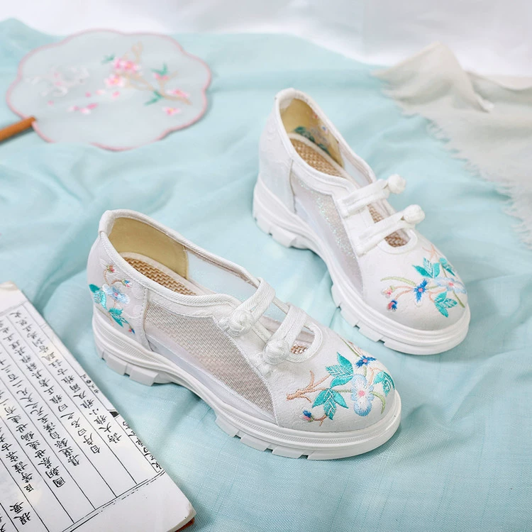 Menglan/2022 летняя сетчатая женская обувь в этническом древнем стиле, обувь с вышивкой династии Хань, повседневная обувь на танкетке в стиле ретро, литературная обувь Cheongsam