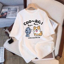 工厂批发价 短袖t恤女 可爱小狗夏季中长款初高中大学生百搭上衣