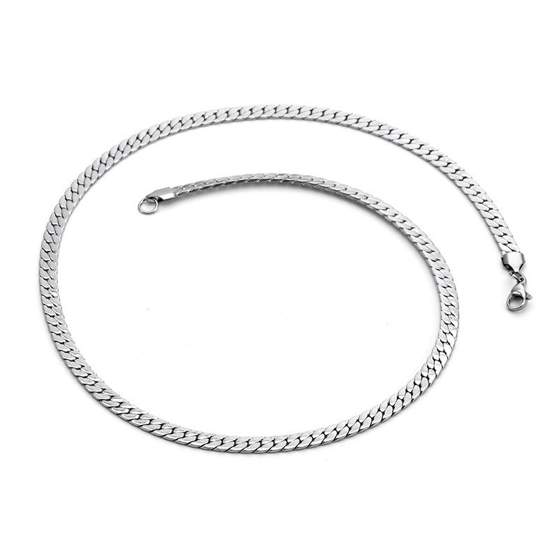 Collier pour homme en titane poli à quatre côtés, crypté, carré plat, chaîne de pull cubaine en acier inoxydable NK_voghion.com