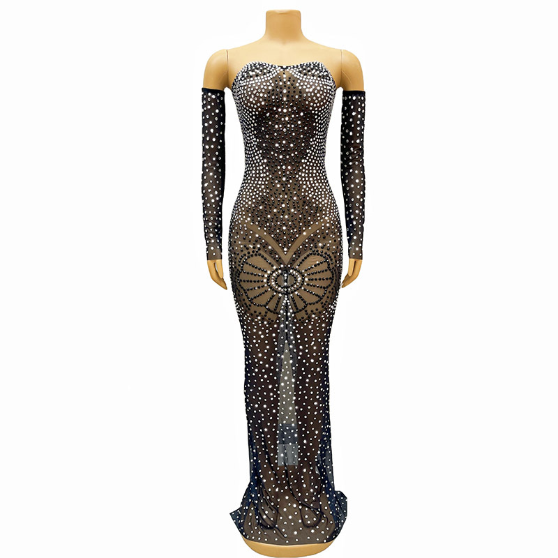 novance 2024 New European and American Sexy High Rhinestone Banquet Evening Dress Party Prom Host Dress